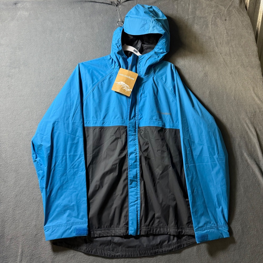 Grundens Trident Jacket Mens Large Coastal Blue Grey Waterproof Rain Shell NEW